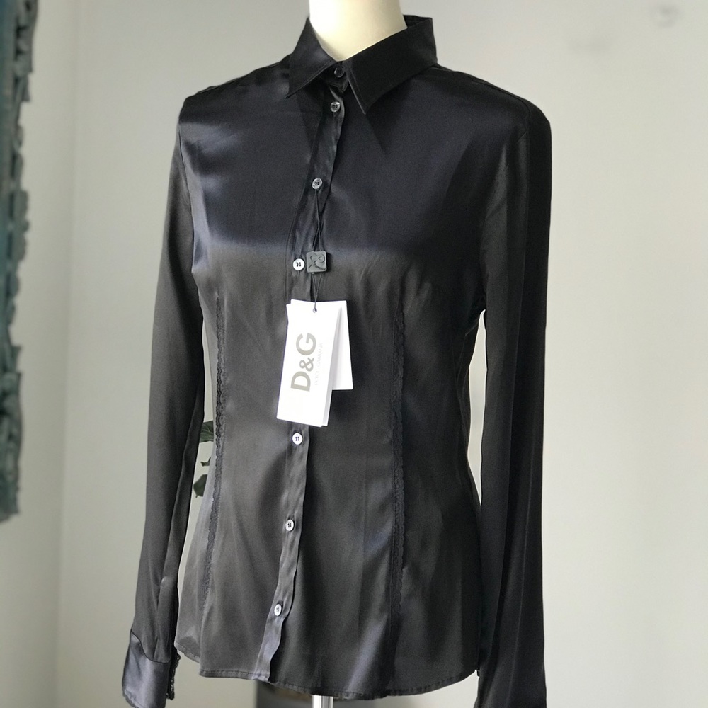 NWT Dolce & Gabbana Long Sleeve Silk Button Up Top